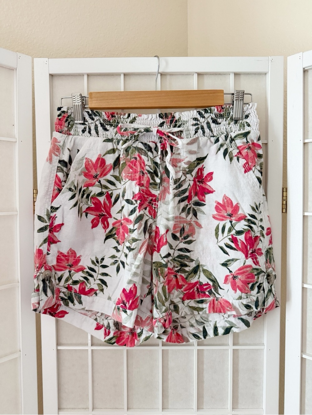 Briggs Linen BlendWhite Pink Green Floral Casual Shorts Small